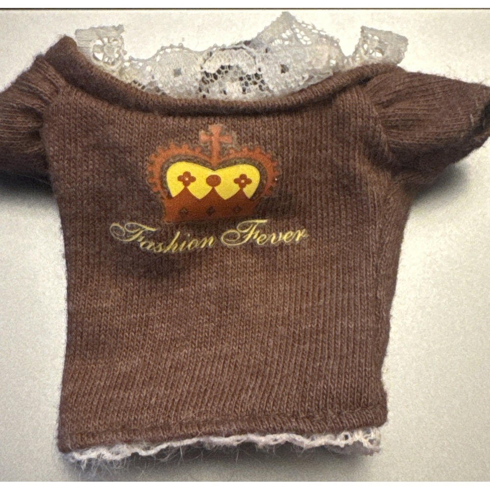 2005 FASHION FEVER BARBIE DOLL CLOTHES GRAPHIC SS BROWN T-SHIRT TOP CROWN